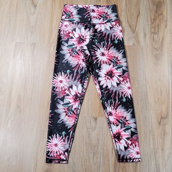 🔺️Kyodan Hot Pink & Black Floral High Waist Athletic Pants Small - Picture 3 of 7